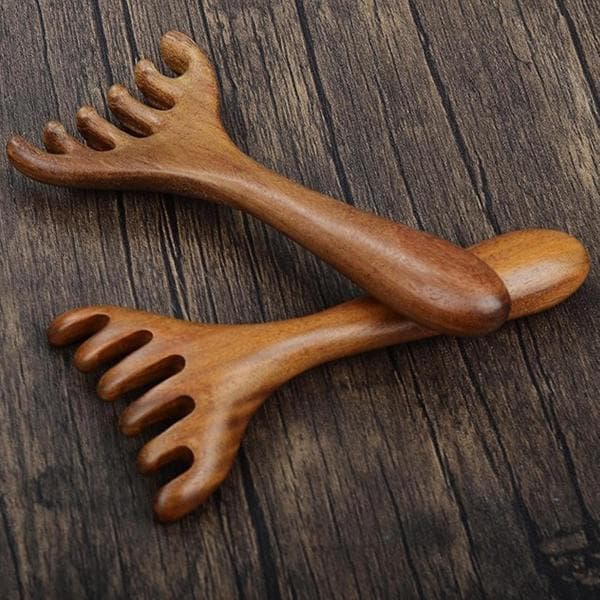 Massagekam, grov sandeltræskam, hovedmassageterapi, blodcirkulation, stressreduktion, 2 stk.