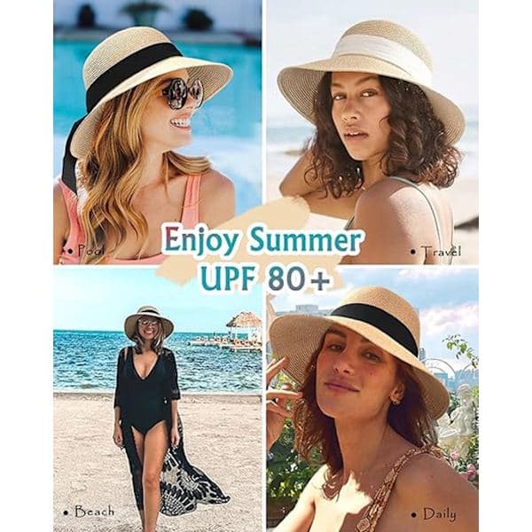 Hatt - Solhatt för kvinnor - UV UPF 80+ - Vikbar reseskärm - Sommar - UV-hatt - Benvit