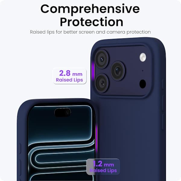 iPhone 17 Pro-fodral, premium flytande silikonfodral, mjukt cellgummi, repfri mikrofiberfoder, stötsäkert skydd, mörkblå