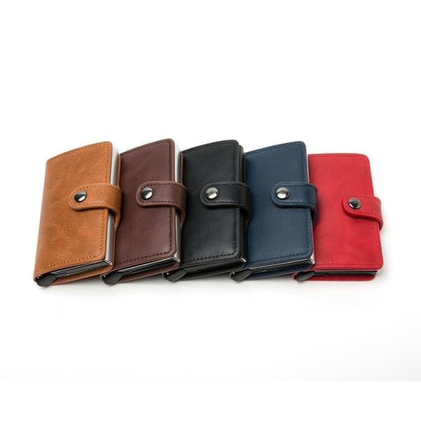 Blå RFID NFC-skyddad plånbokskortfodral 5 kort (äkta läder) Blå Blue