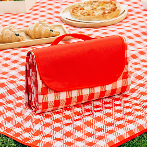 (Rödrutig) 200*150cm Picknickfilt, Vikbar Picknick