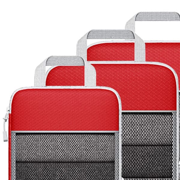 3PCS Vattentät Kompressionspackningskuber Set Bärbar Nätdesign Röd för Resor