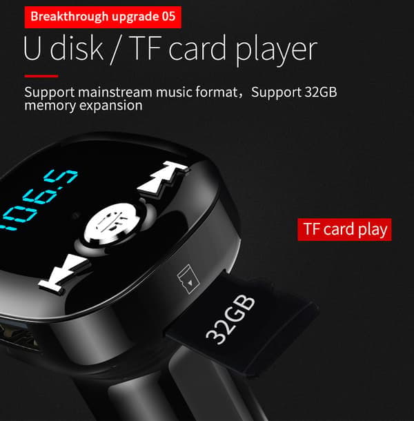 INF FM-sändare för bil - Bluetooth-adapter med QC3.0 billaddare