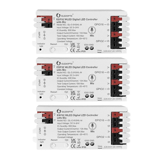 WLED Lysstrimmel Controller ESP32 LED Controller Hvid