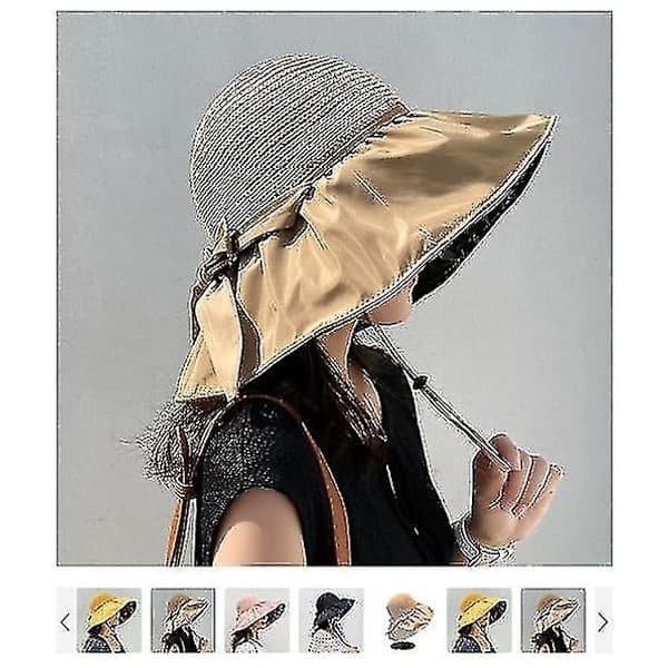 Mode udendørshat, foldbar solhat i bomuld og hør, udstyr Anti-UV solhat strandhat (gul) Hs