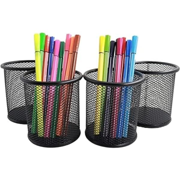（Sort) 6-pak metalnet penholder til skrivebord
