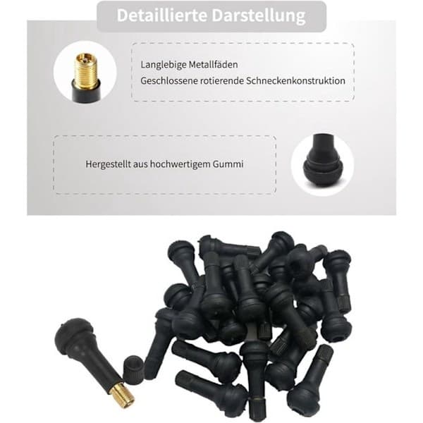 Gummidæk- og hjulventiler TR413, bilventiler, snap-on-ventiler, sort, 6 stk.