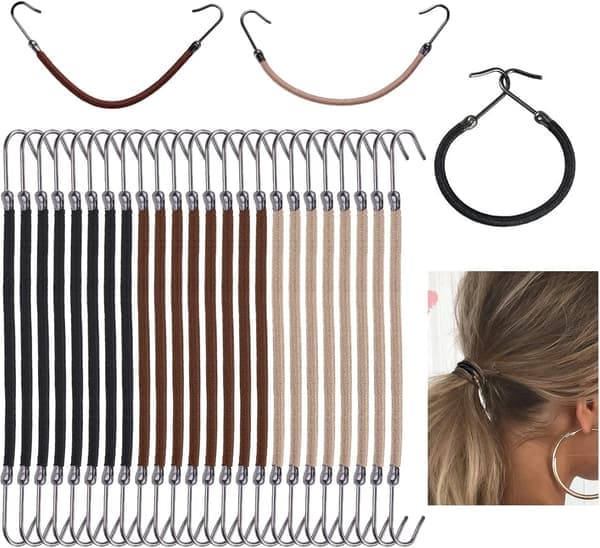24 stycken elastiska hårband med krokar, justerbara hårband hårkrokar hårsnoddar för kvinnor
