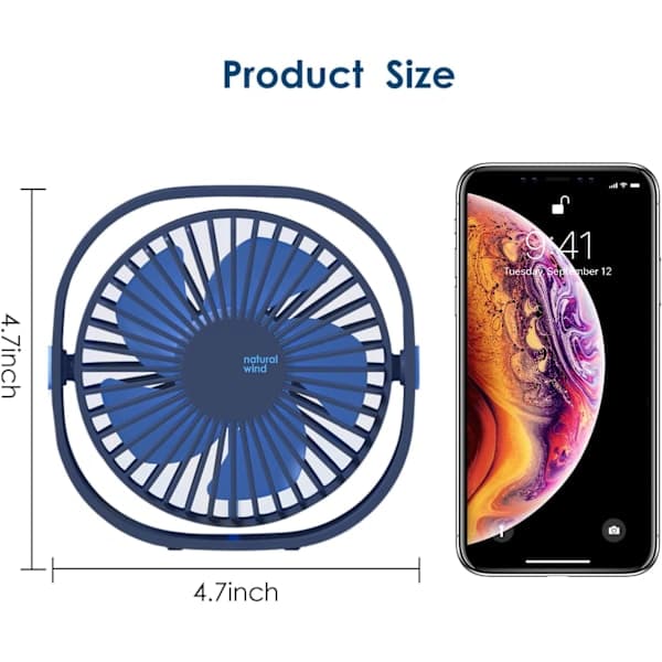 Mini USB-vifte, bærbar mini USB-bordvifte for kontor/hjem/reise/camping - blå