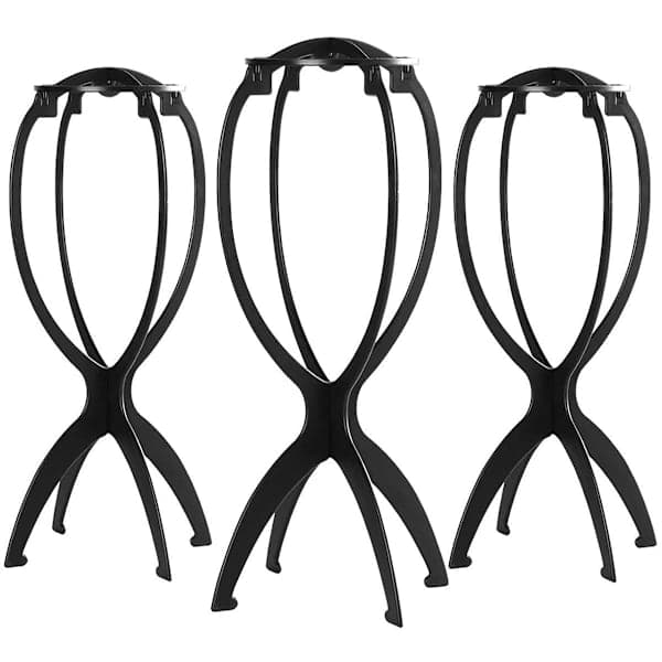 Vikbart perukställ (för kort hår) Bärbart perukhuvudställ i plast, svart, 3-pack