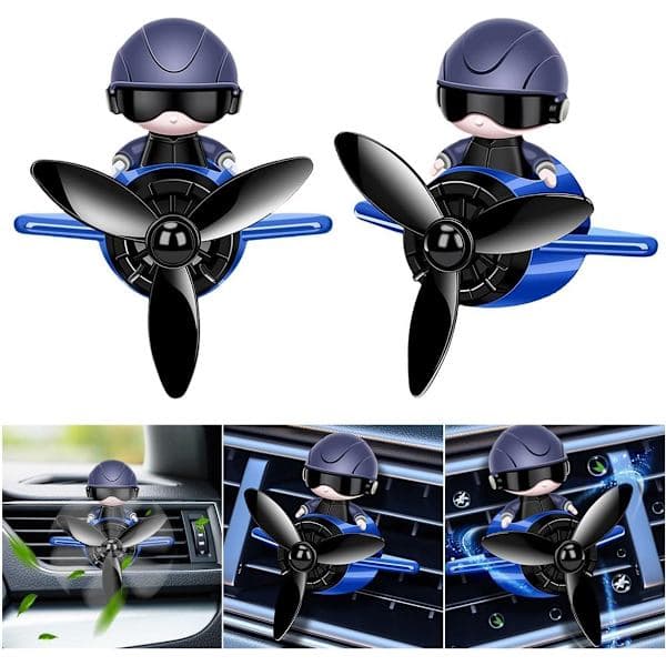 2-pakning svart flypilot bilventilklips luftfrisker med dufttabletter personlig luftventil tilbehør aromaterapi ornament interiør (blå)