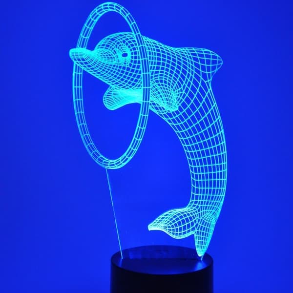 3D Illusion Delfin LED Natlys, 7 Farver Gradvis Skift