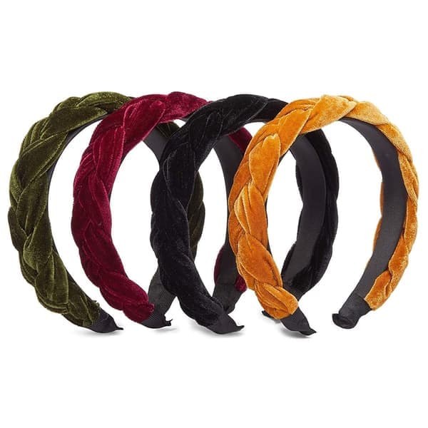 Sammetspannband för kvinnor, vadderade flätade håraccessoarer (4 färger, 4-pack)