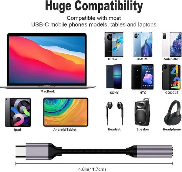 USB Type C - 3,5 mm naarasadapteri kuulokkeille, USB C -