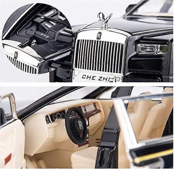 1/24 Rolls-Royce Phantom Modelbil, Zinklegering Træk Tilbage Billegetøj Trykstøbte Biler med Lyd og Lys til Børn Dreng Pige Gave (Sort)