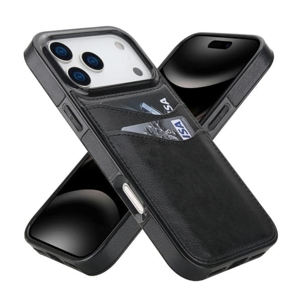 iPhone 17 Pro Max Cover - Litchi Læder med Kortplads Sort Sort Svart