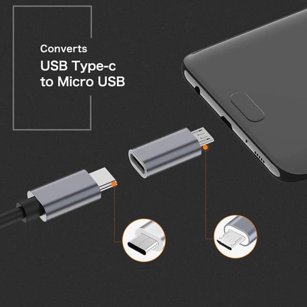 USB C - Micro USB -sovitin, (4 kpl) Type C naaras - Micro USB uros -muunninliitin tukee latauksen tiedonsiirtoa (harmaa)