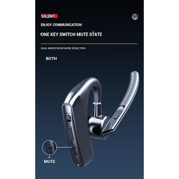 Trådlöst Bluetooth-headset med ultralång batteritid, mini-sport, samtal, brusreducerande headset V8C