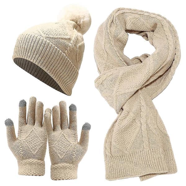 Vinterlue + langt skjerf + votter Sett for kvinner og menn - beige beige beige