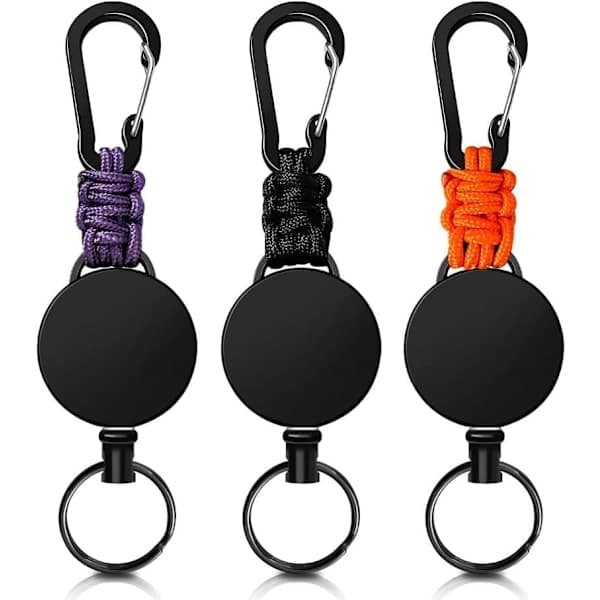 Kraftig infällbar nyckelring 3/4-pack – karbinhake och märkesrulle med 60 cm stålkablar B-3-pack B-3-Pack