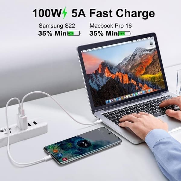 2-pack USB C till USB C-kabel 2 m, USB C-kabel snabbladdning USB typ C