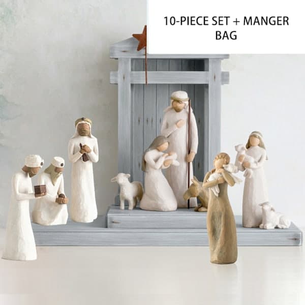 10 stk. Willow Tree Julekrybbe Figur Statue Håndmalet Dekoration Julegave Julepynt