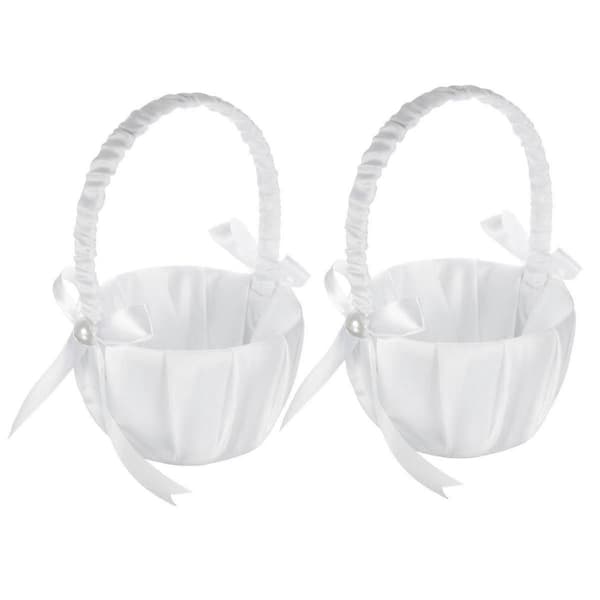 2-pack Bröllop Satin Blomsterkorg, Romantisk Rosett Fest Blomsterflickkorg