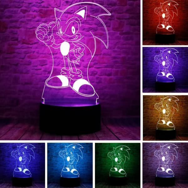 Tecknad Sonic the Hedgehog Animefigur 3D Optisk Illusion LED