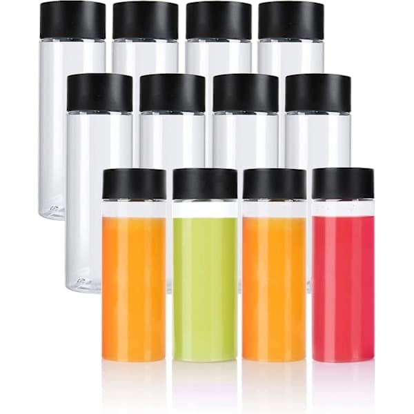 10oz tomma plastjuiceflaskor med svarta lock - 12-pack