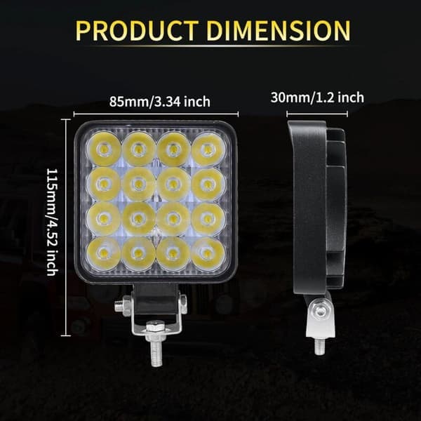 stk. Firkantede LED-arbeidslys, 3,3 tommer Mini 48W 12V lampe, frontlys, tåkelys