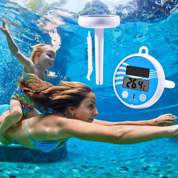 Flydende soldrevet digitalt pooltermometer - Elektronisk pooltermometer - Flydende soltermometer - med LCD-display - til udendørs brug