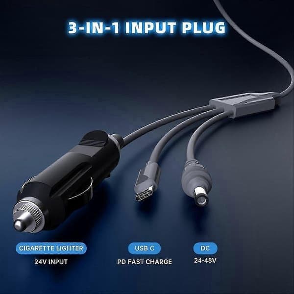 Multifunktionelt USB C til DC strømkabel, 12V 24V køretøjsopladningskabel til biler, lastbiler, autocampertilbehør 2M