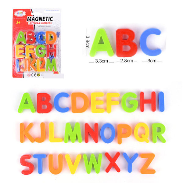 Magnetiska alfabetmagneter för förskoleinlärning, pedagogiska leksaker med färgigenkänning, sifferset förbättrar matematiska färdigheter, 26 st 3-3,8 cm