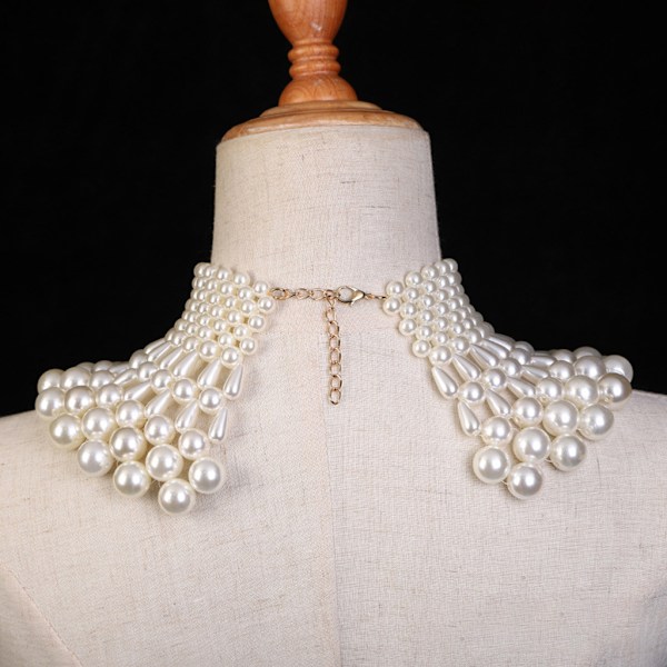 Bröllopsklänning Statement Halsband Fanshaped Pearl Beaded Bib Choker Collar Sjal