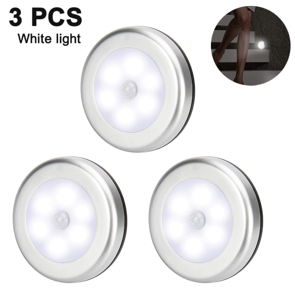 LED Rörelsesensorlampa Inomhus, 3 Stuks USB-Uppladdningsbar Nattlampa, Rörelsesensorlampor för inomhusanvändning, för Trappor, Garderob