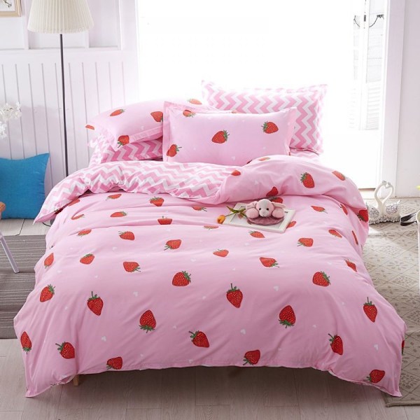 Fastsytt lakan med jordgubbstryck, Kawaii-design, kylande organisk polyester, djup ficka, reaktiv 3D-tryckning, höghållfast mikrofiber för sovrumsinredning,