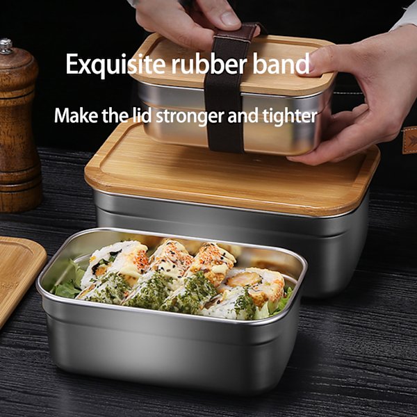 Lunchlåda, Rostfritt Stål Bento Lunchlåda Behållare med Trälock för Vuxna Barn
