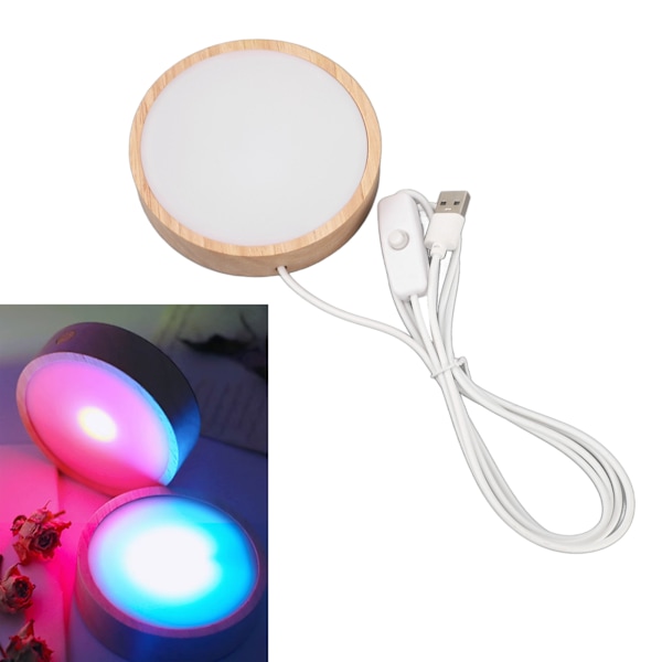 LED-ljus Displaybas RGB Rund Trä Ljusbas Stativ LED Displaystativ för Akrylglas Harts Konst Färgljus