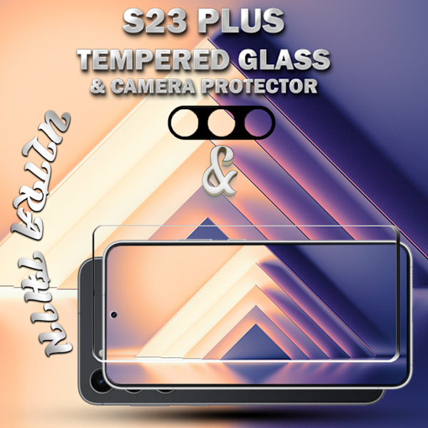 1-Pack Samsung S23 Plus Skärmskydd & 1-Pack linsskydd - Härdat Glas 9H - Super kvalitet 3D