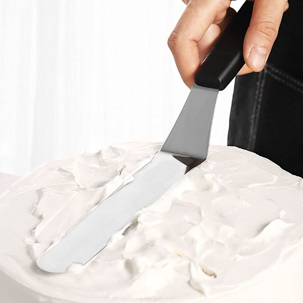 Vinklad tårtspatel för dekorering, flexibla rostfria blad offset frosting spatlar för att dekorera desserter, halkfri design för multifunktion