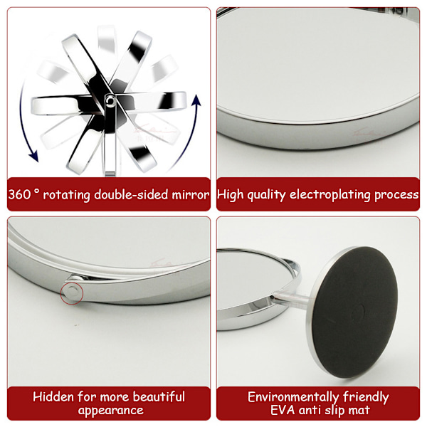 Elegant Metall 360° Roterande Dubbelsidig Spegel, 16,5 cm Omkrets, Matt Kromfinish För Kristallklar Reflektion