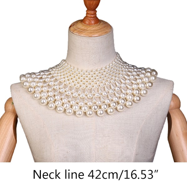 Bröllopsklänning Statement Halsband Fanshaped Pearl Beaded Bib Choker Collar Sjal