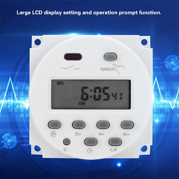 Digital Timer Switch, 12V DC Ingång, 16Amp Veckovis Programmerbart Relä Med LCD-Display, Sparar Inställningar 60 Dagar Utan Ström, Kompakt Storlek, Stödjer