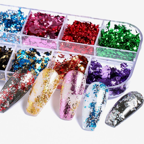 24 lådor folie nagelkonst holografisk aluminium nagelfolie flingor klistermärken nagelpaljetter 3D glitter dekoration DIY design tillbehör regnbåge nagelkonst