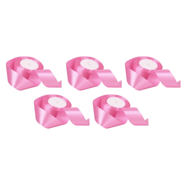 5 Rullar Enfärgat Band 4cm Dubbelsidigt Satinband för DIY Hantverk Presentförpackning Djuprosa