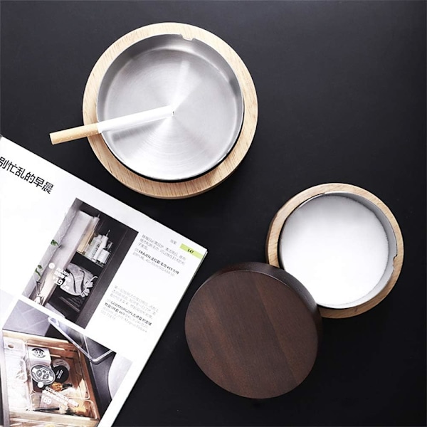 Elegant Askkopp i Trä, Naturlig Stil Vindtät Design För Inom- och Utomhusbruk, Med Rostfritt Stålfoder För Enkel Rengöring Och Hållbarhet, Cool