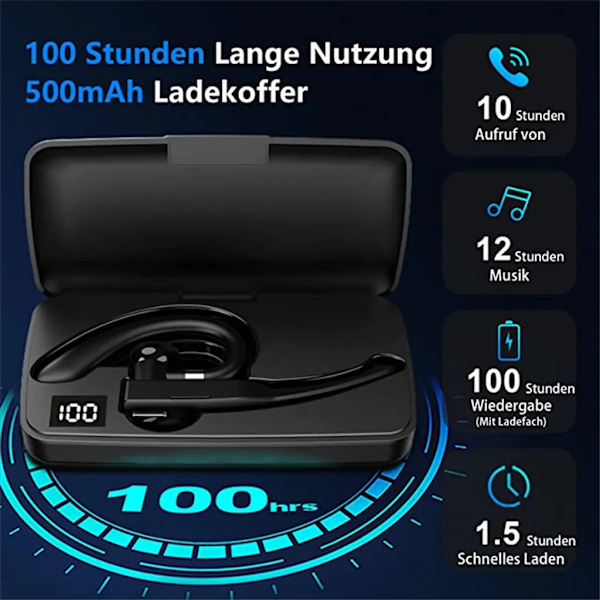 Headset med mikrofon Bluetooth, 2,4 GHz trådlösa hörlurar med laddningsbox LED-display