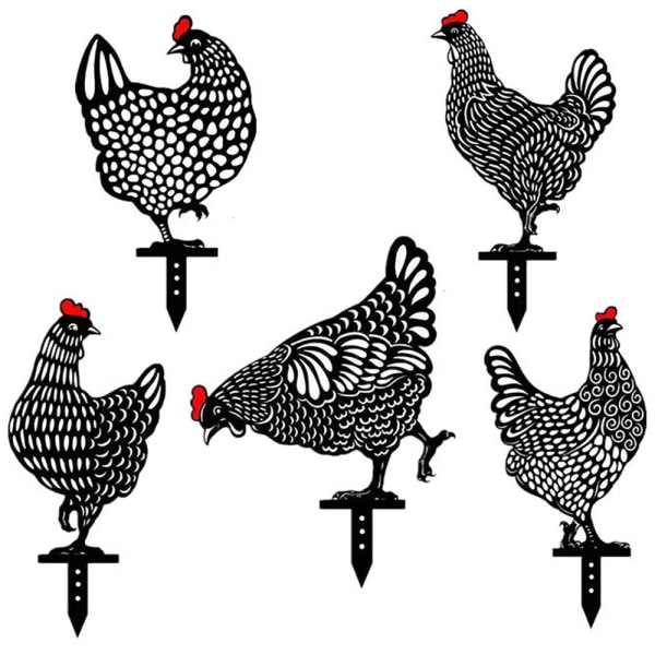 5 STK Kycklinggårdskonst i metall, ihålig tuppdjur Silhuettstatydekor, Dekorativ hönsgård
