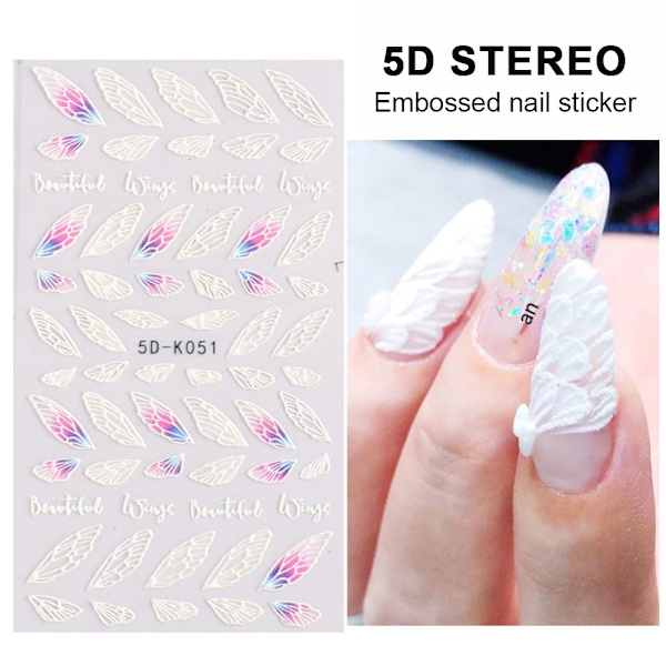 5D Stereoskopiska Präglade Nagelkonst Dekaler Nageldesigner för Kvinnor DIY Akryl Nagel Dekorationer, 3 Ark, 10.5*6cm