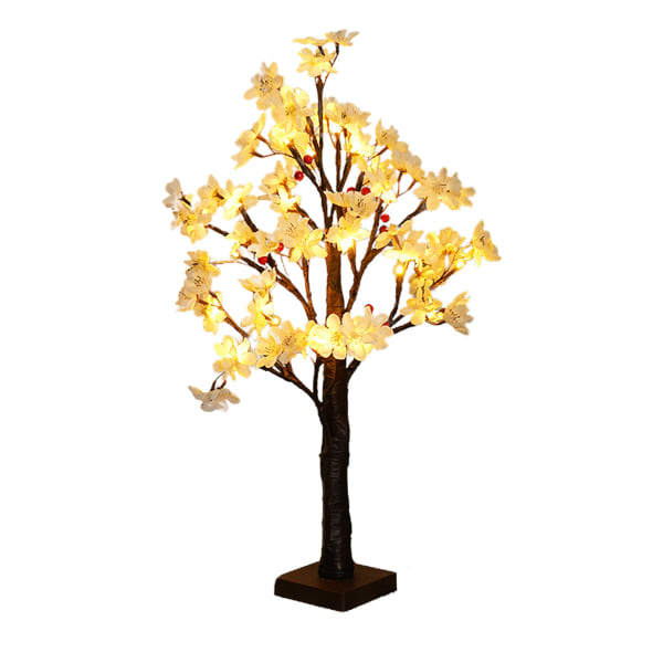 Pear Blossom Red Fruit Tree Lamp 24 LED Bordsskiva Mini Artificiell